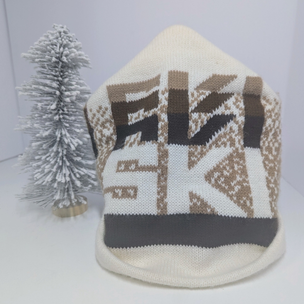 Vintage Snow Ski Beanie Brown Cream Hat